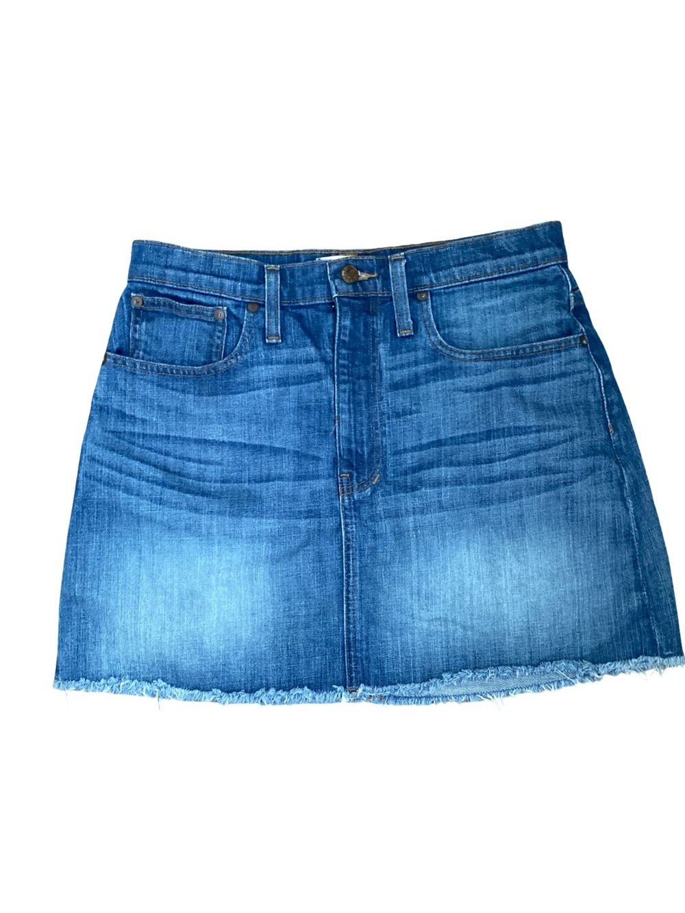 Madewell Blue Denim Mini Skirt with Frayed Hem-28